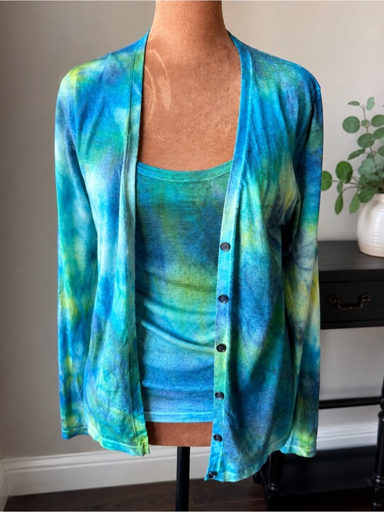 Gabriela Hearst Sweaters - Gabriela Hearst Cashmere Silk 2 Pc Set XS/S Blue Green Tie Dye Cardigan Tank